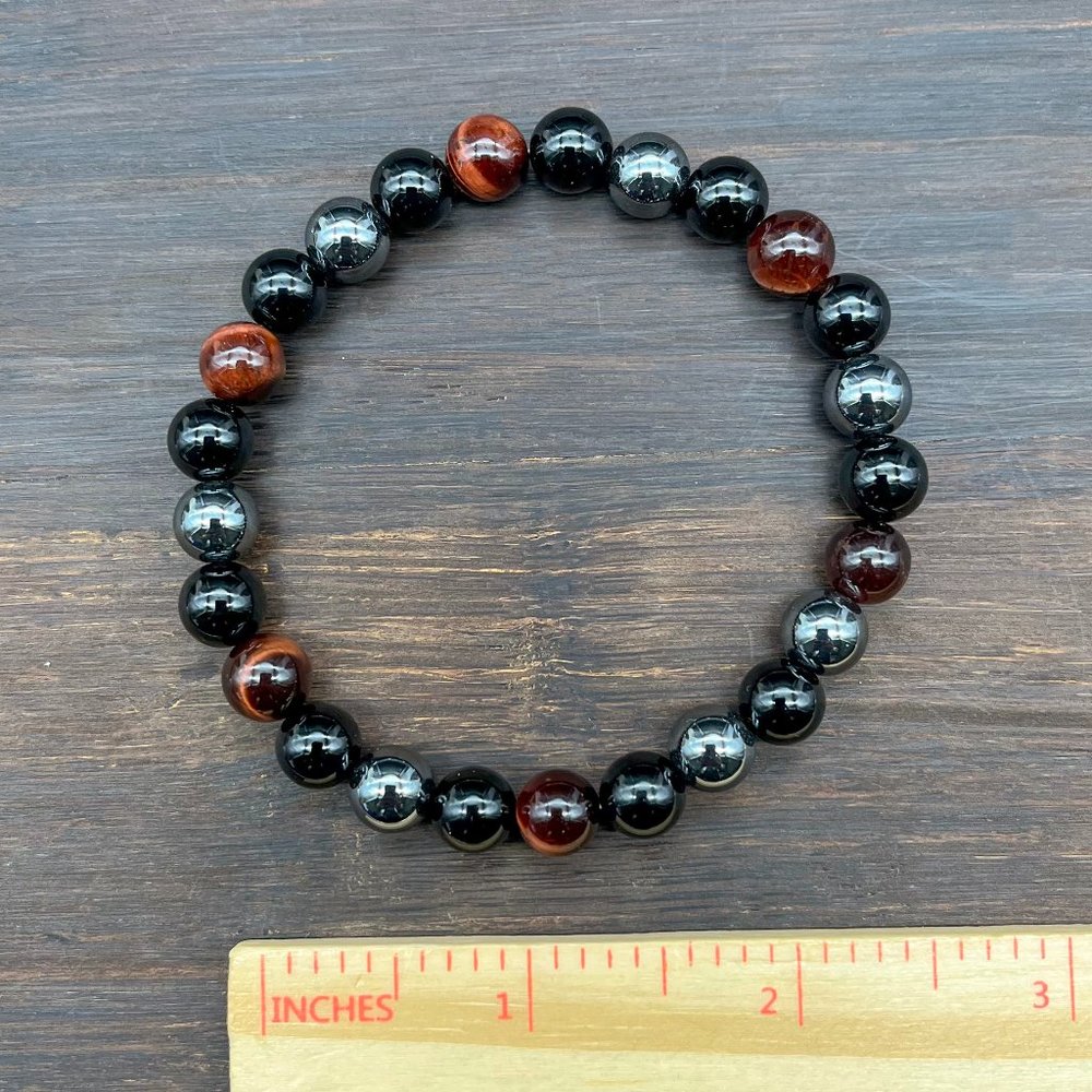 Onyx Golden Red Eye Hematite Gemstone Bracelet Handmade - Picture 6 of 6